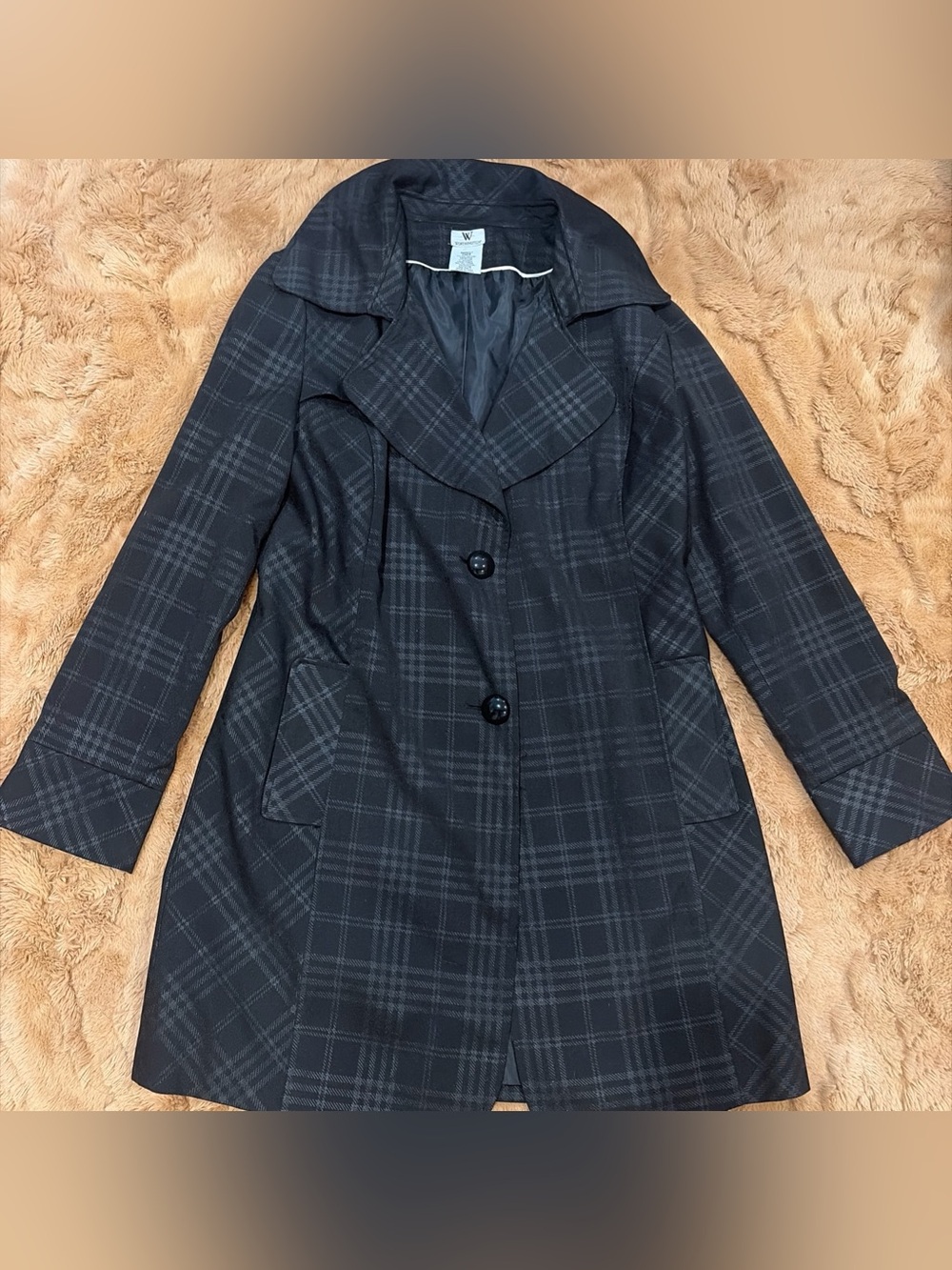 Vintage Worthington Tailored Plaid Coat Trench Preppy Old Money Classic Small